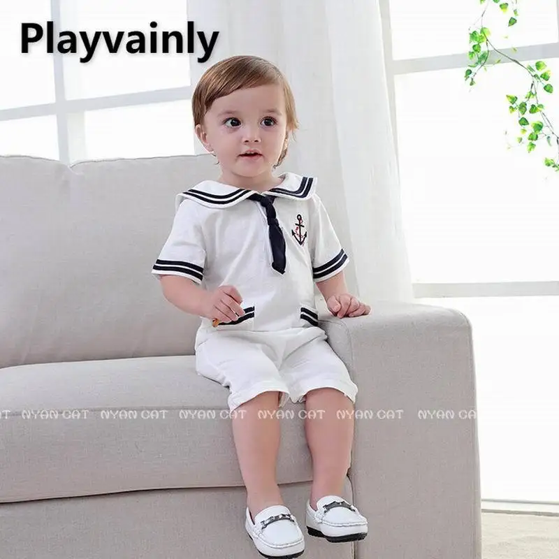 

Wholesale Baby boy Summer Romper 2021 New sailor collar Short Sleeve Cotton Romper Toddler Clothing E13255