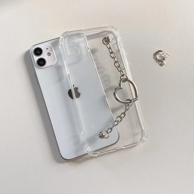

Heart Chain Phone Case for Iphone Clear Protective Cover for Iphone 12 Mini 11 Pro Max 7 8 6 Plus X XR XS SE 2020