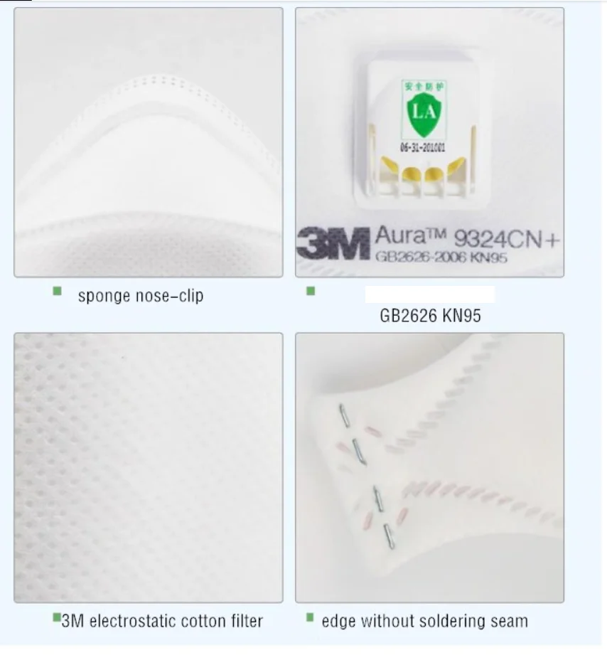 

3M Aura 9324CN+ Mask FFP2 CE Approved with Breathing Valve Headband Dust Face Cover Mask High Quality Mouth mascarillas