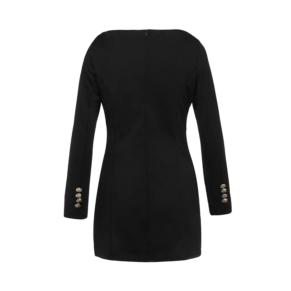 

Women Slim Dress Long Sleeve Buttons V-neck Blouse Casual Bodycon Dress Solid Hip Skirt *3q