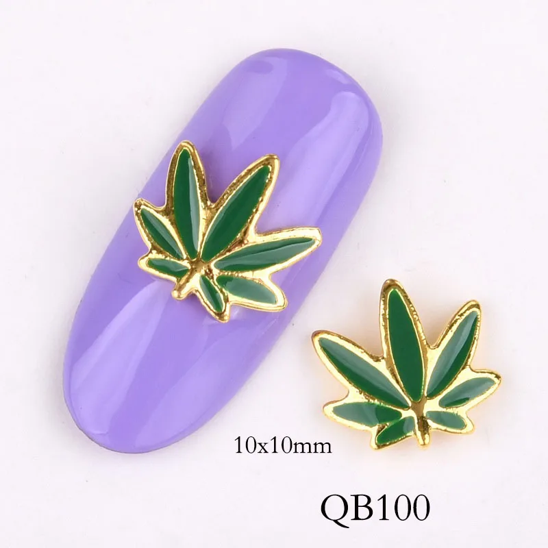 QB100 10 шт Новые украшения для ногтей в виде листьев, 3D золотые листья, блестящие ногти, стразы, жемчужные накладные ногти, сделай сам, украшения для ногтей, QB096-0100 - Цвет: QB100