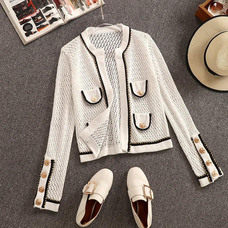 Женский трикотажный кардиган на пуговицах тонкая верхняя одежда с длинным