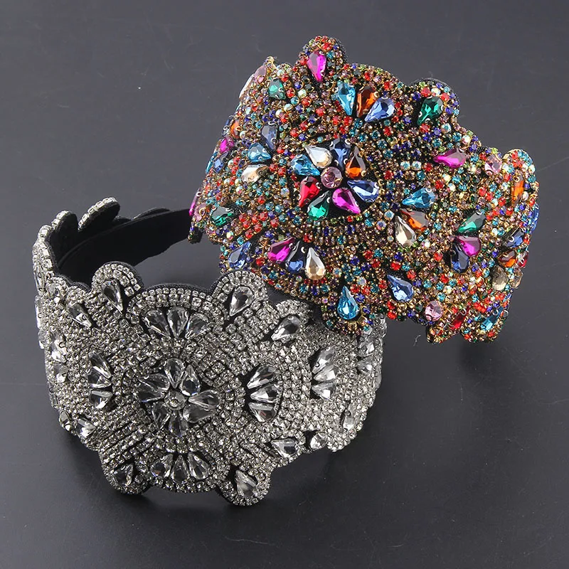 

New Fashion Baroque Full Color Rhinestone Gorgeous Retro Hair Hoop Ladies Prom Catwalk Exaggerated Hair Accessories 805