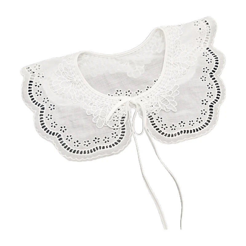 

Women Double Layer Lace Applique Shawl False Collar Hollow Out Embroidery Floral Necklace Lace-Up Bow Dress Cape Shoulder 35EF