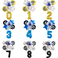 6pcslot outer space theme astronaut foil balloon 30inch black number balls boy favor toy happy planet explore birthday decor