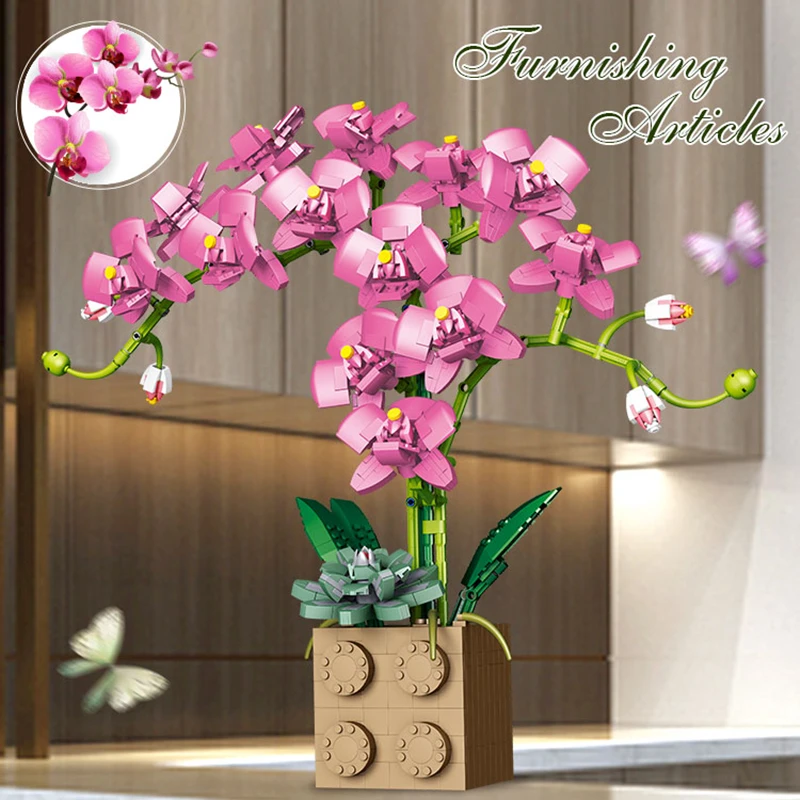 

Building Blocks Orchid bouquet Series Bonsai Girl Flowers Adult Flower Arrangement Assembly Toys For Gifts