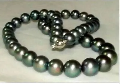 

top quality AAA 10-11mm natural tahitian peacock green pearl necklace 18inch