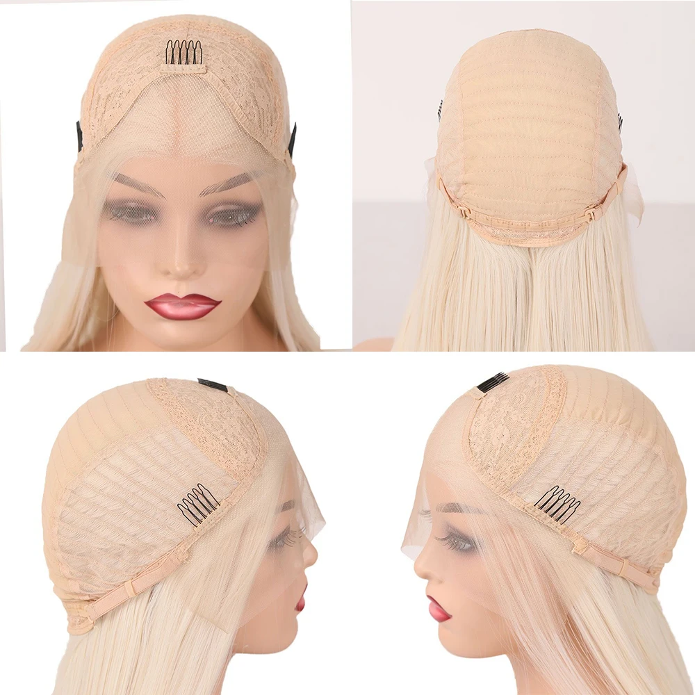 

Honey Blonde Synthetic Lace Front Wigs #613 Silky Straight Lace Wigs with Baby Hair Natural Hairline 13x3 Swice Lace