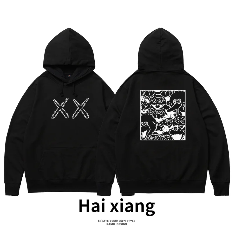 

Мужская Флисовая Толстовка с капюшоном, Повседневный хлопковый свитшот с мультяшным принтом в стиле хип-хоп, худи для скейтборда, Осень-зим...