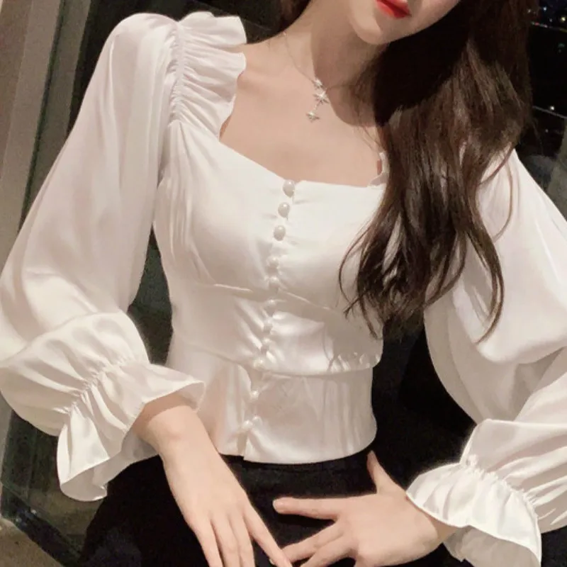 Новинка весны 2020 Ретро стиль сексуальный квадратный воротник открытые воротники