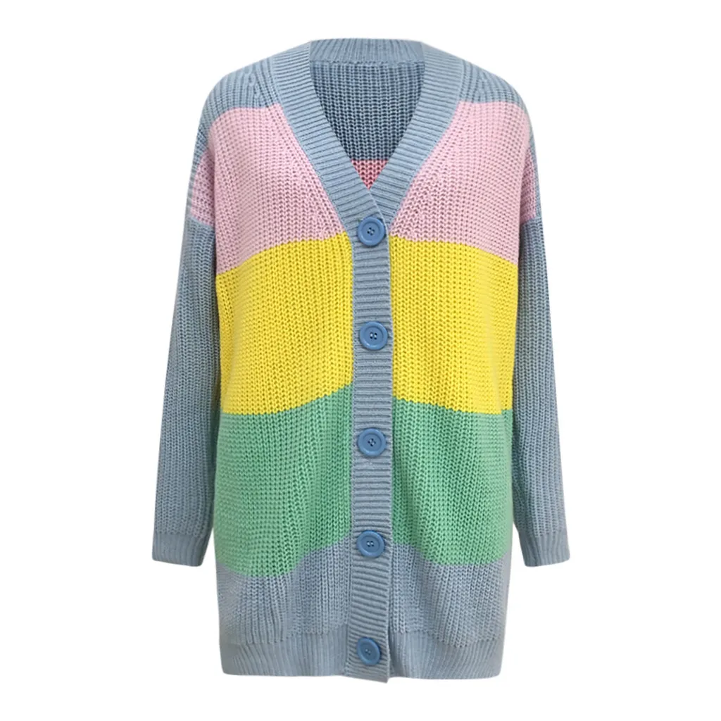 2019 winter Autumn long cardigan female slim women knitted sweater Stripe rainbow loose outwear Casual Cardigans Jumpers F822 |