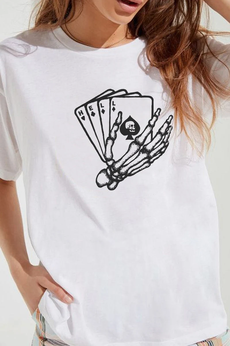 

kuakuayu HJN Skeleton Poker Gothic Female TShirt Summer Oversized Streetwear Tshirt Cotton Short Sleeve Tee Grunge Aesthetic Top