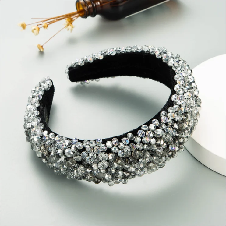 

Vintage Baroque hand-sewn crystal flannel hairbands starry sponge headbands
