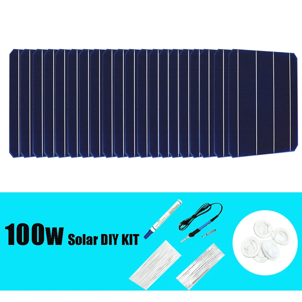 

Solar Panel 12v 100W 50w DIY Kit complete solar battery charger system monocrystalline solar cell 156mm*156mm 40M Tabbing Wire