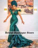 luxury green mermaid evening dress 2022 tassels ruffles beaded for african women party prom gown aso ebi robes de soir%c3%a9e