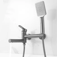 grey bathroom bathtub faucets set hot cold solid brass with rotatable handheld shower mixer taps wall mounted fixed base