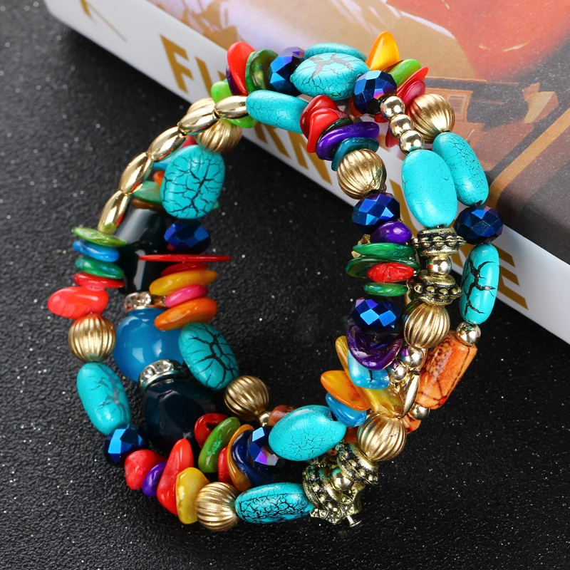 Женский многослойный браслет ZOSHI регулируемый с разноцветными бусинами из