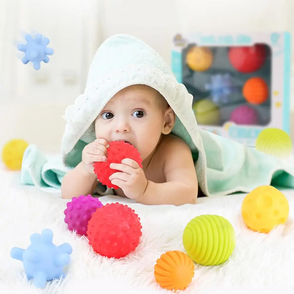 6Pcs Sensory Touch Multiple Textured Baby Balls with BB Sound Bath Education Toy Textured Ball