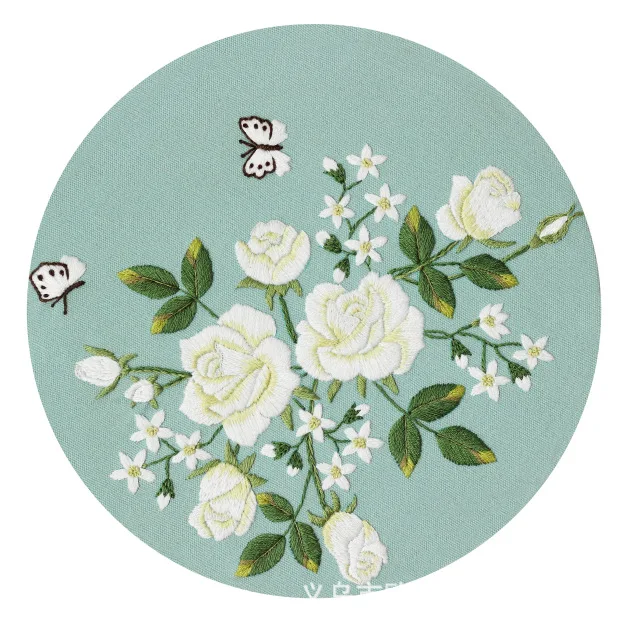 

Pink and White Rose Diy Hand Embroidery Material Package Self-embroidered European Flowers and Needles Kit