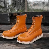 875 new autumn winter high mid calf boots casual men cow leather shoes vintage wings handmade tooling outdoor motorcycle boots