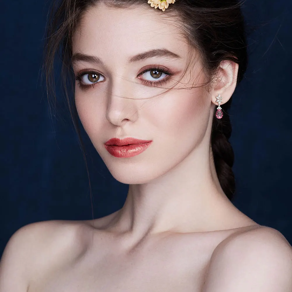 

Jewepisode Classic Created Emerald Wedding Engagement Drop Earrings for Women Solid 925 Silver Dangle Earrings Fine Jewelry Gift