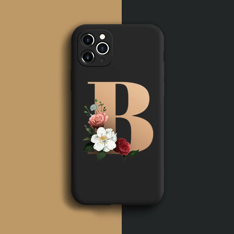 

Customized First English Golden Floral Letters Case Cover For iPhone 11 Pro Max X XS Max XR SE 2020 8 7 Plus 6 6s Silicone Coque