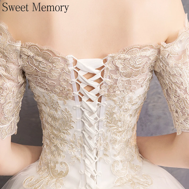 

Sweet Memory Bride Dresses Boat Neck Short Sleeve Wedding Dress 2021 Princess Robe Women Vestido De Novia Floor-Length Long Gown