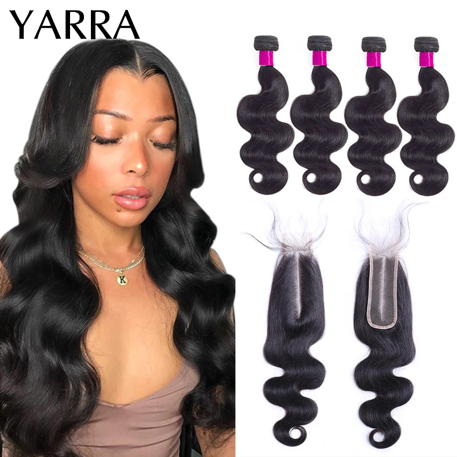 

Body Wave Bundles with Closure 2x6 Lace Pre Plucked Human Hair Bundles with 2x6 Closure Body Wave Brazilian Remy Hair Yarra