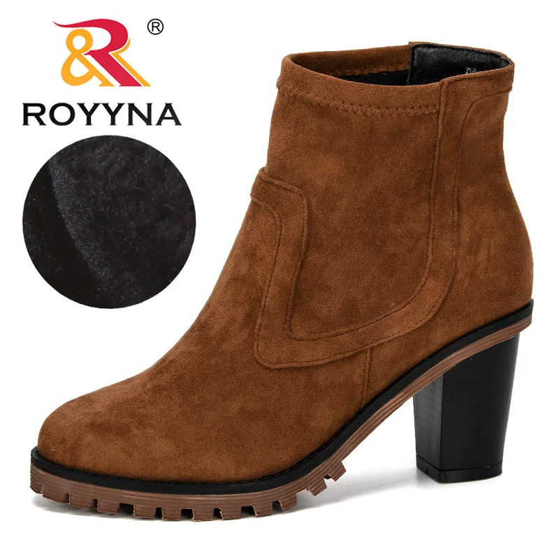 Женские Дизайнерские ботильоны ROYYNA повседневные Нескользящие из флока с круглым