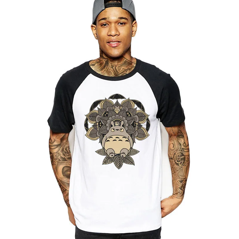 Футболки с трафаретной печатью мужские футболки мандалой и соседом Тоторо 100%