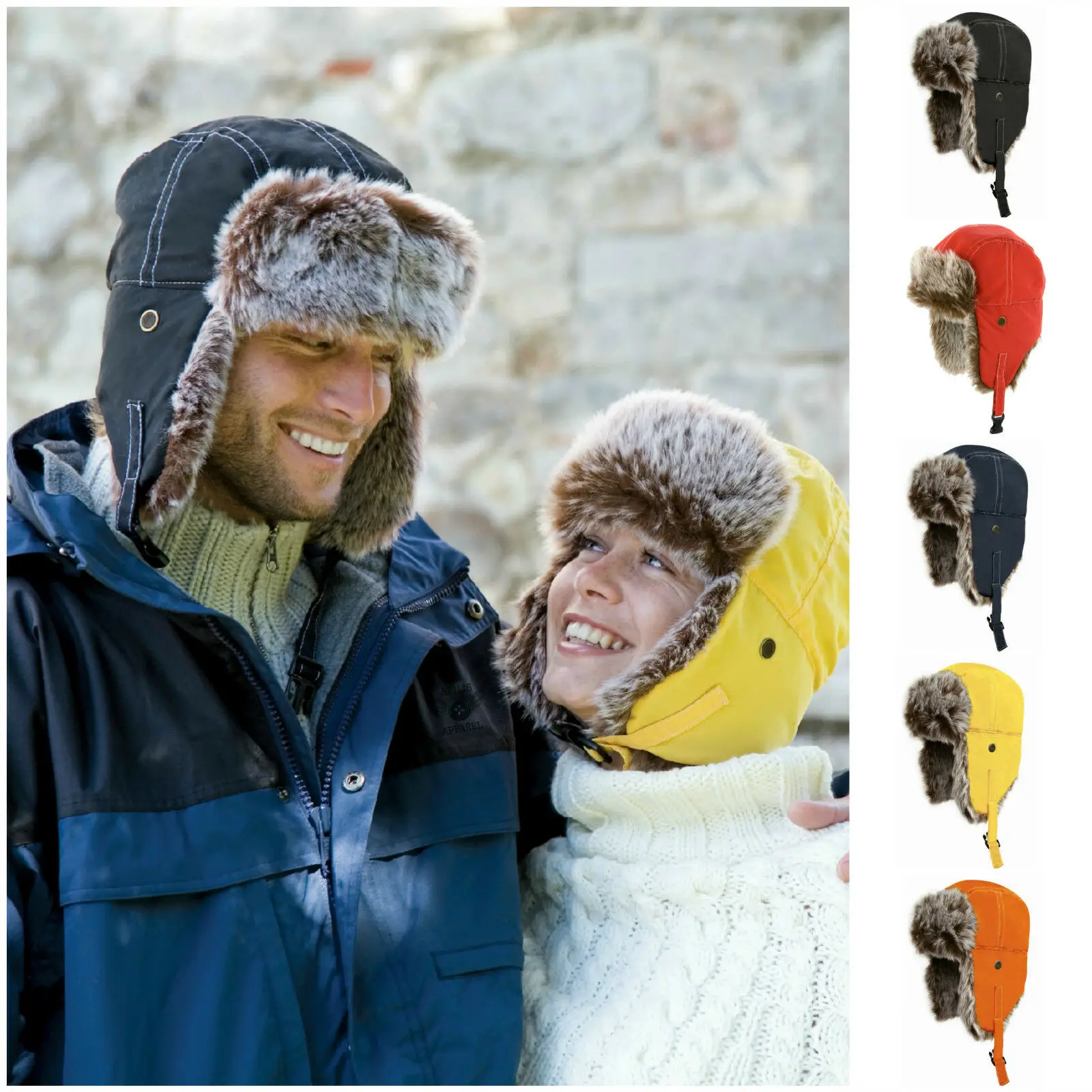 

Womens Men Trapper Hat With Ear Flap Faux Fur Winter Warm Waterproof Cap
