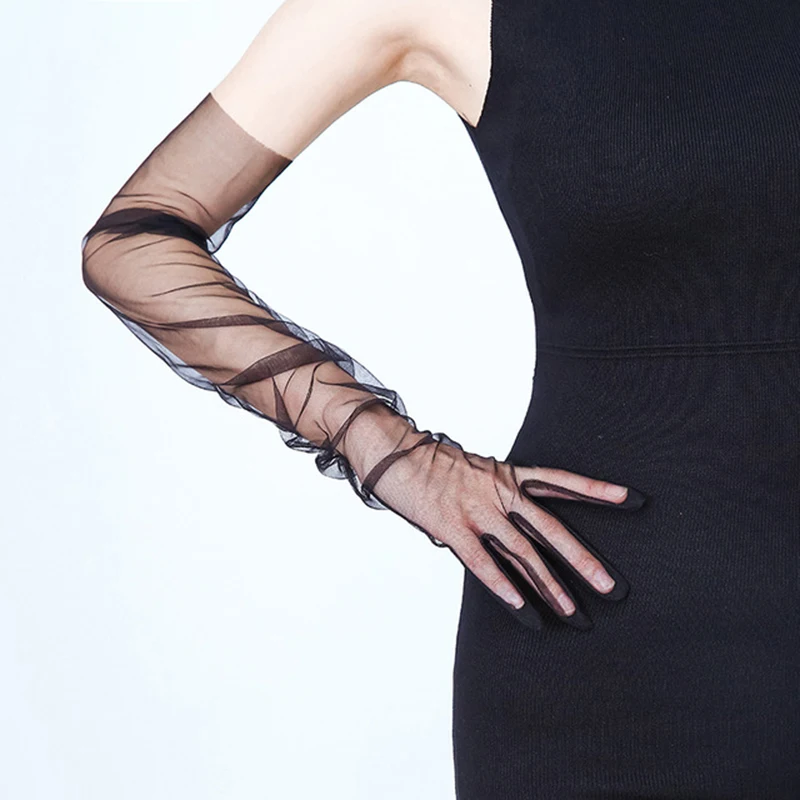 

Summer Women arm sleeve Sunscreen weeding Glove Transparent Sexy Lace Glove mesh Long Full Finger Touch Screen Gloves arm sleeve