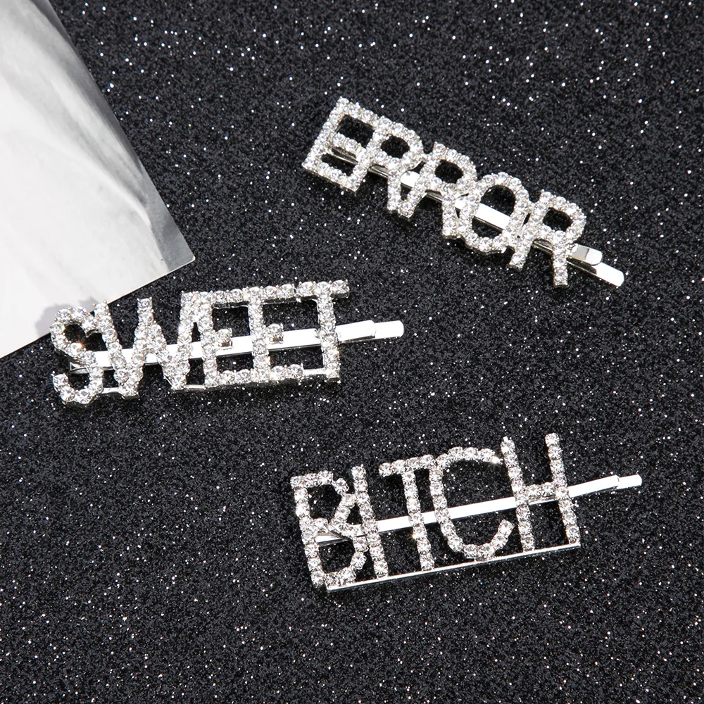 Блестящие заколки Стразы с надписью для женщин блестящие волос со стразами