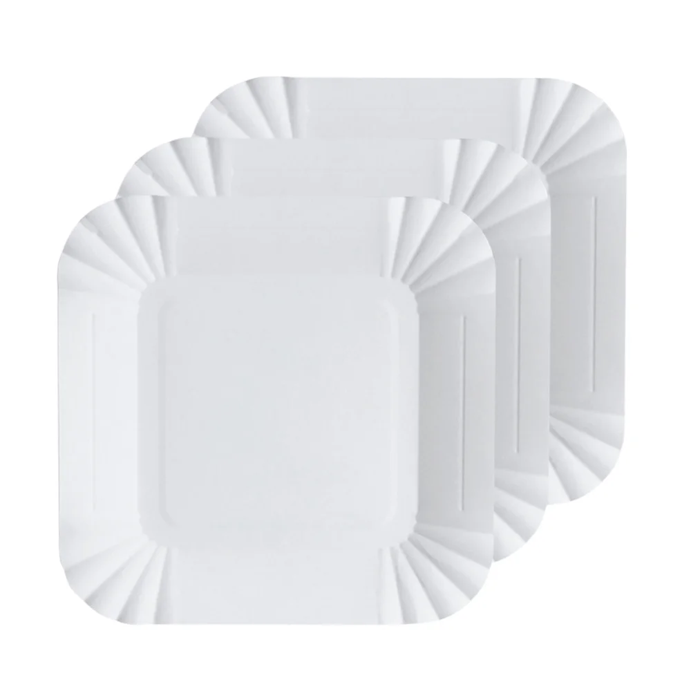 

100pcs Disposable Paper Plates Square Storage Tableware Plate for Cake Dessert Fruits Snacks (White)