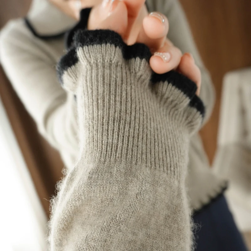 Кардиган женский из чистой шерсти Свободный вязаный свитер с отложным