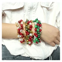 ladies girl crystal christmas bracelet creative christmas tree snowman pendant beaded bracelet party accessories jewelry gifts 2