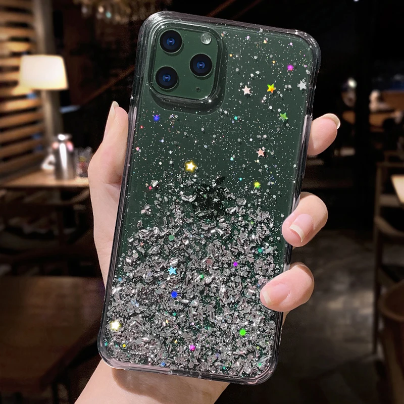 

Glitter Bling Cases For iPhone 12 Mini 11 Pro XS Max X XR 7 8 6 6S Plus Black Pink Green Silicon Soft TPU Transparent Star Cover