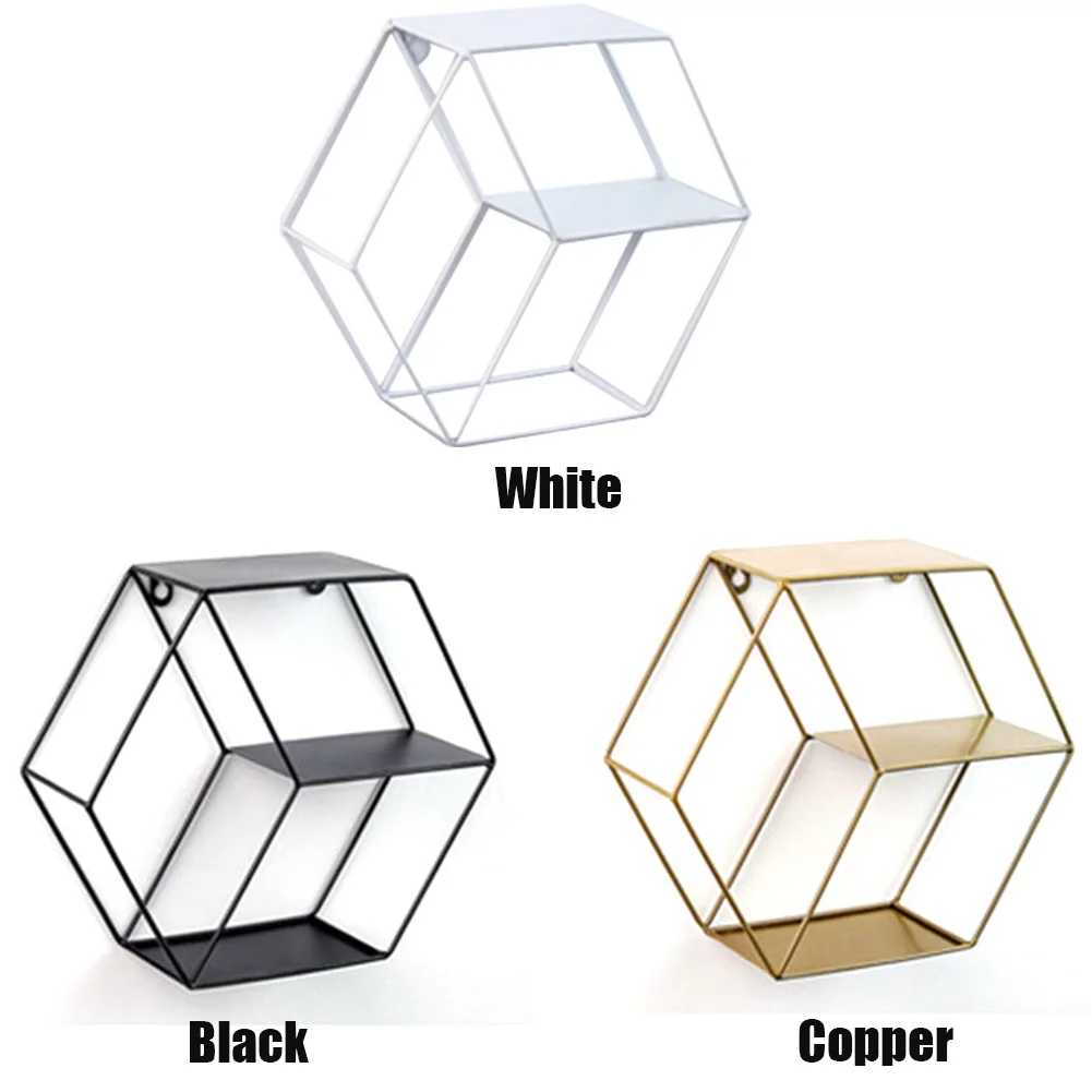 

Wall Shelf Simple Wrought Iron Hexagonal Living Room Bedroom Wall Decoration Storage Finishing Rack