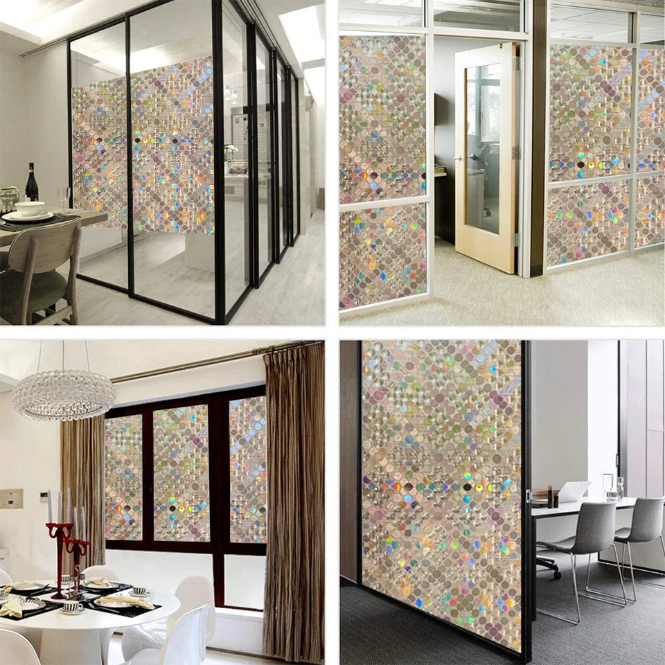 

3D Rainbow Decorative Window Film with Privacy No Glue Anti Uv Glass Window Stickers Static Cling Light Blocking Bathroom Film