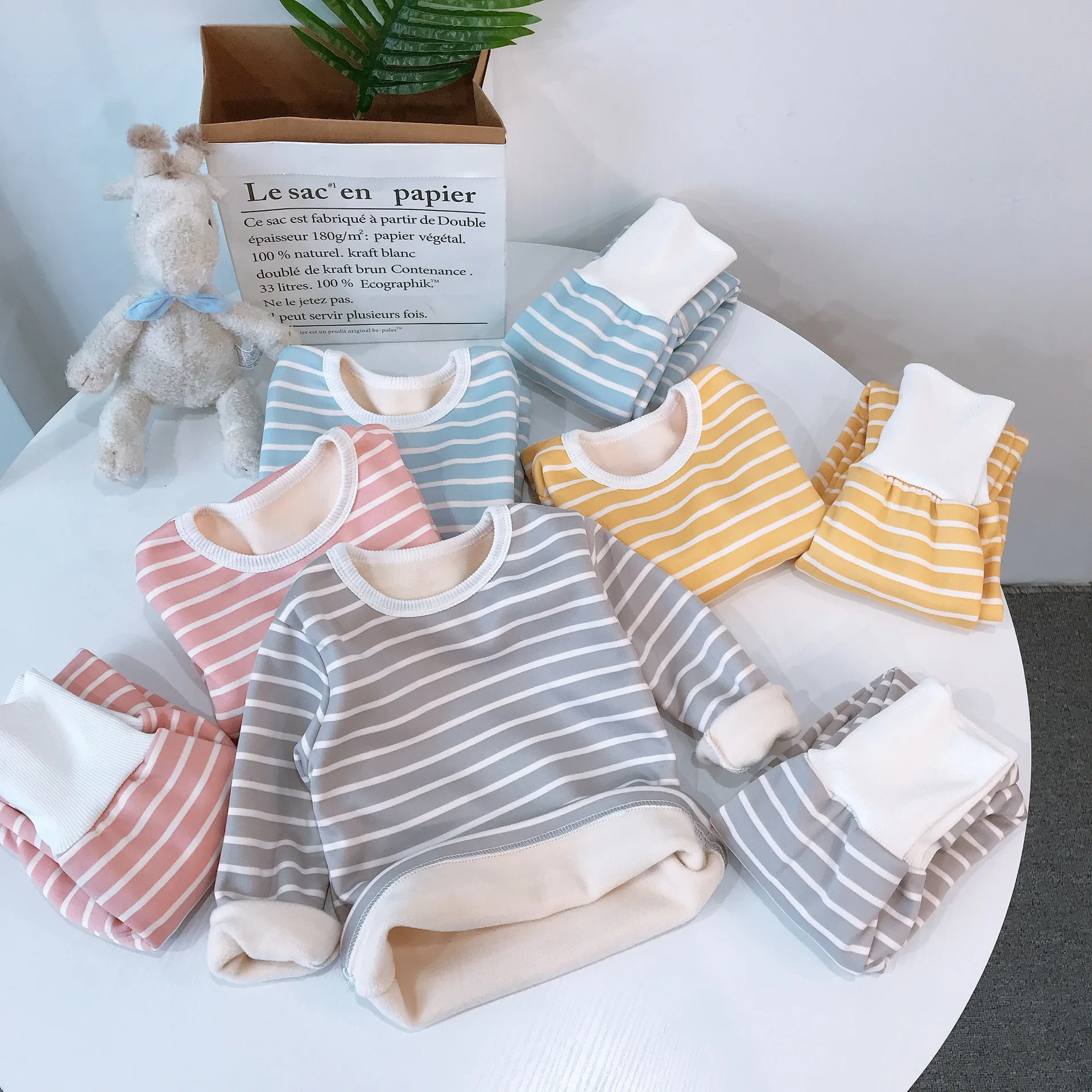 

2021 Plush Children's Pajamas Sets Baby Boys Girls Clothes For 1-5Y Thicken Warm Children Thermal Underwear Kids Pajamas Suit