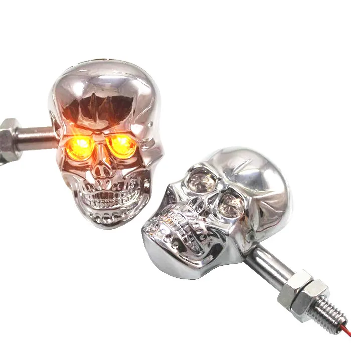 

Motorcycle Skull Turn Signal Light LED Light Universal 10mm Bolt Motorbike Cruiser Chopper Touring Atv Scooter Offroad