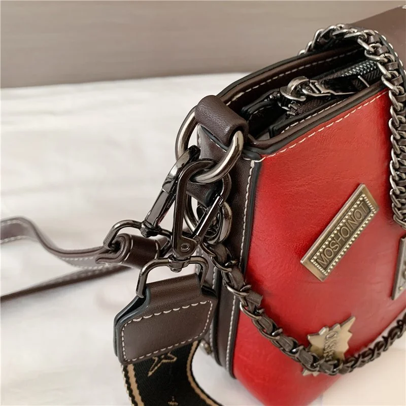 

Bag female 2021 new trendy fashion retro chain badge bucket bag Korean style Western style one-shoulder messenger handbag