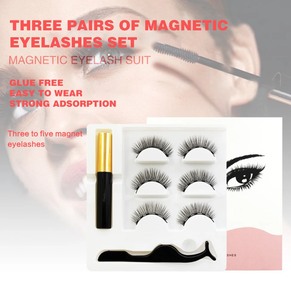 

10pairs Makeup Magnetic Lashes Natural 3D Mink False Eyelashes Magnet Extension Dounle Liquid Eyeliner &Tweezer Set Tool