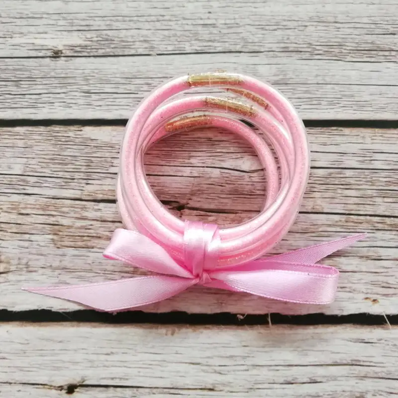 Light Pink 45*45 мм радужной расцветки с блестками бантом маленькая Размеры Набор браслетов для От 0 до 4 лет Детские стек силиконовый круг светящиеся браслеты 5 шт./компл - Окраска металла: Light Pink