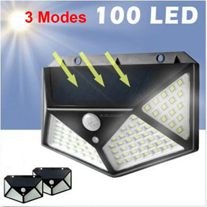 

Уличная лампа на солнечной батарее, 100 светодиодов, 3 режима