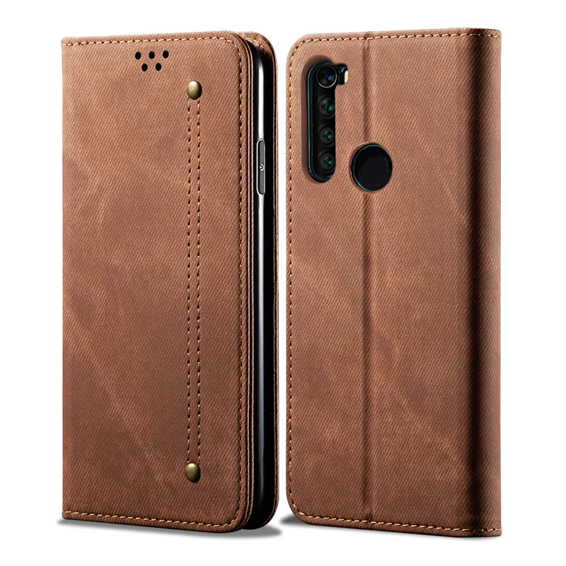 Brown Ретро флип-чехол для Xiaomi Redmi Note 8 T, чехол из джинсовой ткани с подставкой и кошельком, задняя крышка для Redmi Note 8 Pro Note8T Fundas - Цвет: Brown