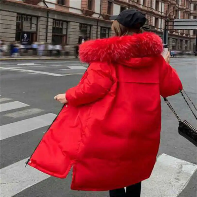 

Coat Hooded Parka Jacket Winter Womens long Reversible Down Fur Puffer Padded