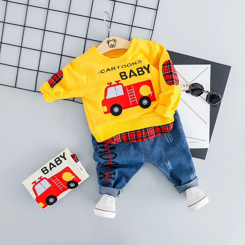 Spring New Baby Boys Girls Casual Clothes Kids Cartoon T-Shirt Jeans 2Pcs/Set Infant Cotton Clothing Children Fashion Tracksuits | Детская
