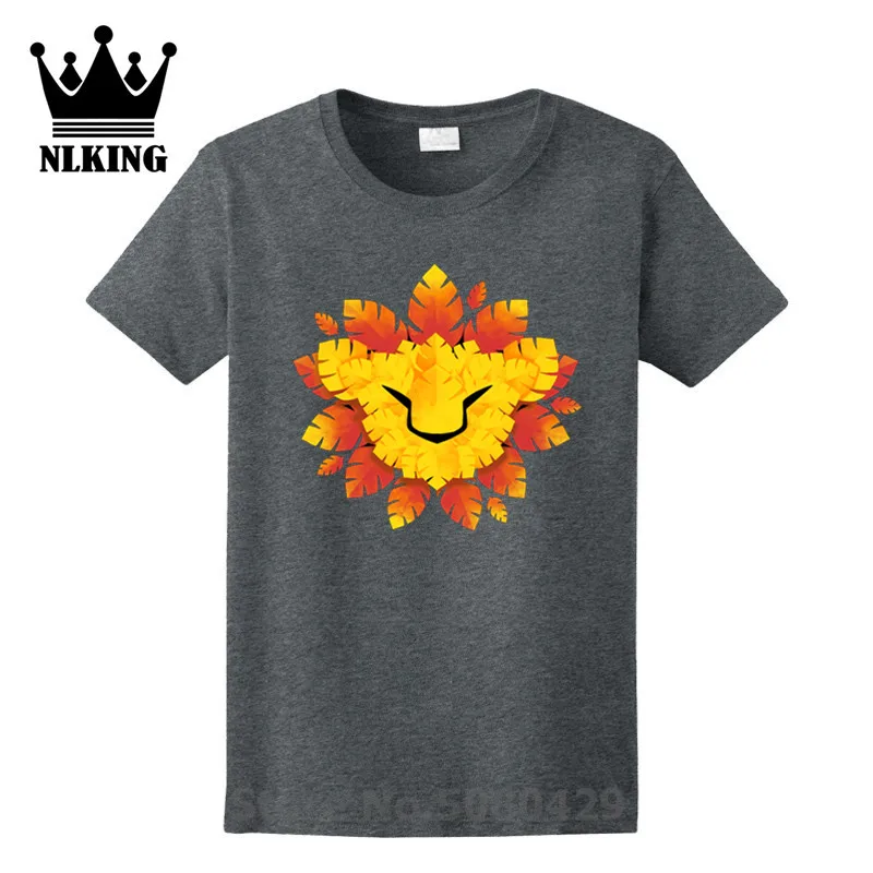 Футболка с забавными рукавами изображением короля льва и листьев на открытом