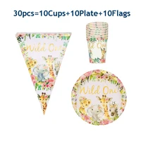 30 60pcs pink wild one birthday party forest decoration disposable cutlery sets paper cup plate for kids birthday party decor